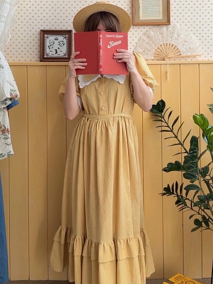 Платье из вареного хлопка "Мелкая клетка" цв.медово-желтый