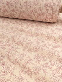 Хлопколен Цифр.печать "Контур роз" (на суровом), цв.розово-сиреневый, ш.1.4м, лен-10%, хл-90%, 125гр/м.кв