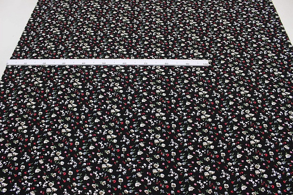 Штапель "Цветочная ночь" цв.черный, ш.1.42м, вискоза-100%, 100гр/м.кв