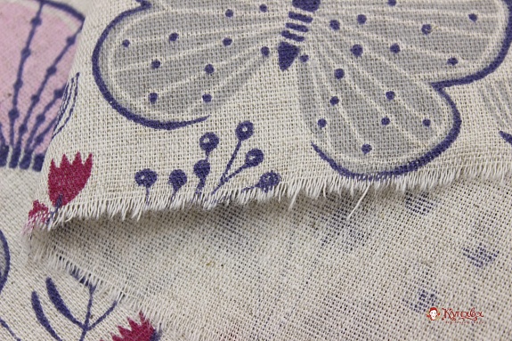 Полулен "Розовые бабочки на суровом", СОРТ2, ш.1.5м, лен-30%, хлопок-70%, 140гр/м.кв