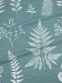 Бязь "Гербарий - листья" цв.т.зелено-бирюзовая дымка, (комп), ш.2.2м, хлопок-100%, 120гр/м.кв