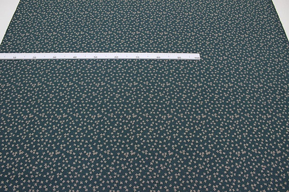 Плательный хлопок с микроворс."Россыпь четырехлистников" цв.т.зеленая морская волна, ш.1.48м,хл-100%
