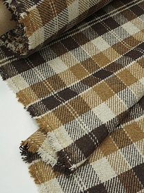 Шерсть пальтово-костюмная Твид "Клетка" цв.коричнево-горчичный, ш.1.45м, шерсть-50%, п/э-50%