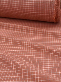 Пестрядь "Средняя клетка на розово-терракотовом", ш.1.4м, хлопок-95%, п/э-5%, 135гр/м.кв