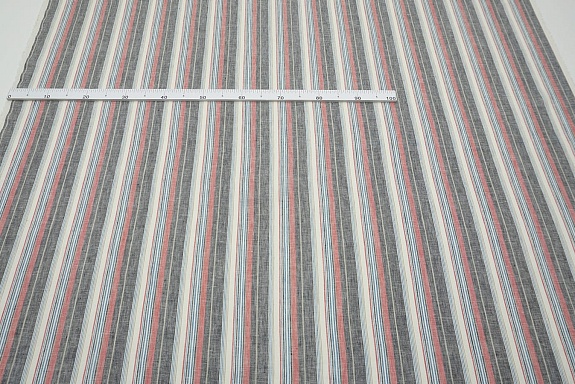 Лен сорочечный пестротканый с умягчением "Полоски" цв.черный/красный/синий, ш.1.5м, лен-100%