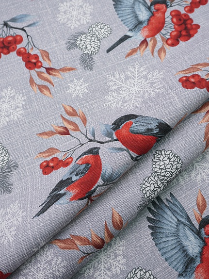 Рогожка "Снегири и рябина", ш.1.5м, хлопок-100%, 165гр/м.кв