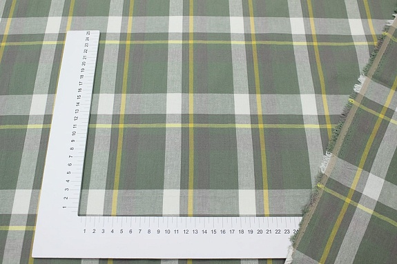 Вареный (стираный) хлопок "Тройная клетка на т.морозно-зеленом", ш.2.5м, хл-100%, 115гр/м.кв