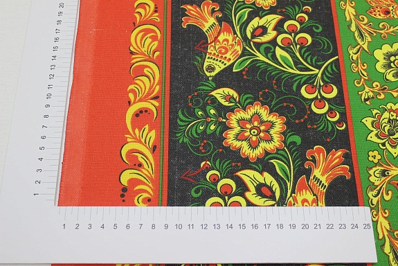 Рогожка "Желто-зеленая хохлома на черном с птицами", СОРТ2, ш.1.5м, хлопок-100%, 170гр/м.кв