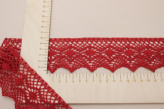 Кружево цв.темно-красный, ш.60мм, хлопок-90%, п/э-10%, рис.198/16