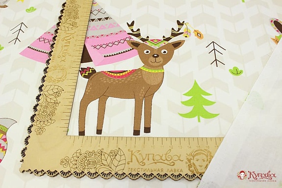 Бязь "Зверята - индейцы", ГОСТ, ш.1.5м, хлопок-100%,142гр/м.кв