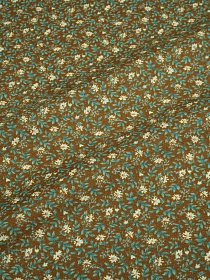 Теплый хлопок "Веточки-цветочки на оливково-коричневом", ш.1.4м, хлопок-100%, 150гр/м.кв