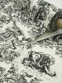 Муслин двухслойный с эф.жатости "Туаль де Жуи-Дикий мир" цв.черный, ш.1.4м, хлопок-100%, 120гр/м.кв