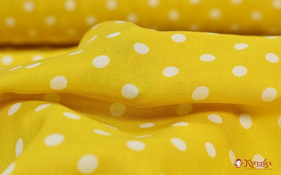 Штапель Редкий средний горох на солнечно-желтом, 1.44м, вискоза-100%, пл.95 гр/м.кв