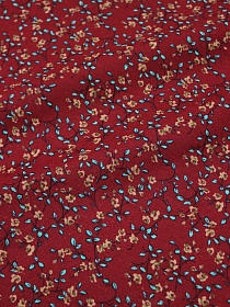 Хлопколен "Мелкие цветочки с веточками на бордовом", ш.1.5м,  хлопок-80%, лен-20%,130гр/м.кв