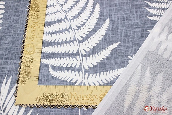 Поплин "Крупные листья папоротника на серой дымке", ш.2.2м, хлопок-100%, 115гр/м.кв