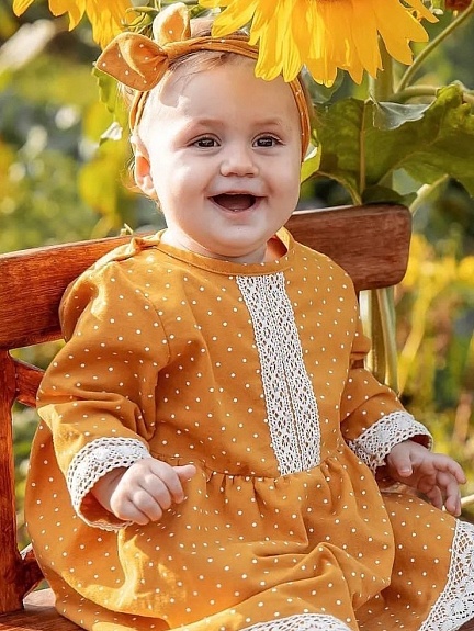 Детское платье из теплого хлопка "Мелкий горох-2 на горчичном"