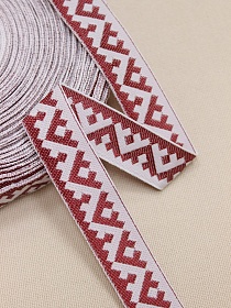 Жак.лента 24мм Темно-красный оберег на белом, рис.8621/14