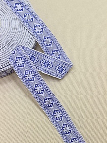 Жак.лента 24мм Синий орнамент на белом#046568