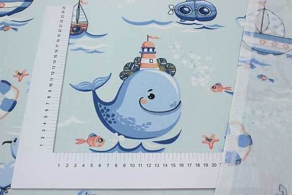 Поплин "Веселый китенок", ш.1.5м, хлопок-100%, 115гр/м.кв