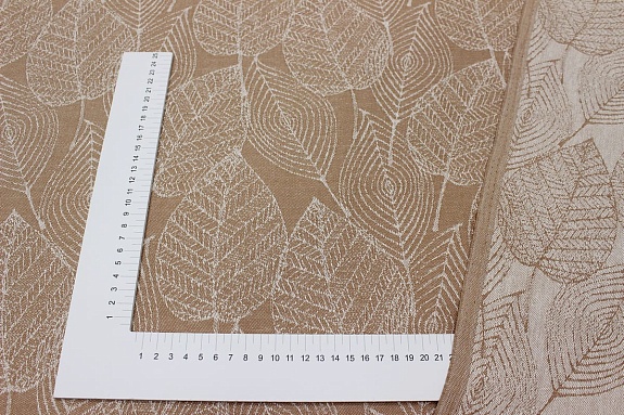Ткань пестротканая жаккард "Листопад на св.карамельно-коричневом", ш.1.9м, хлопок-100%, 200гр/м.кв