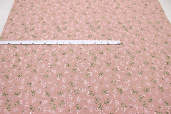 Теплый хлопок "Веточки ромашки" цв.пыльный розово-персиковый, ш.1.5м, хлопок-100%, 150гр/м.кв