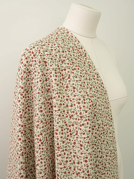 Теплый хлопок "Темно-терракотовые лютики на св.телесно-бежевом", СОРТ2, ш.1.5м, хл-100%, 160гр/м.кв