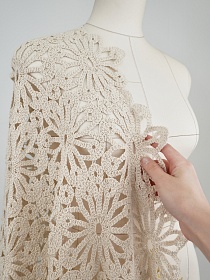 Кроше "Ажурный рассвет - крупный цветок" (фестоны с 2х сторон) цв.суровый, ш.1.15м, хлопок-100%, 400гр/м.кв