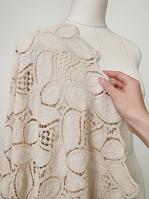 Кроше "Ажурный листопад" цв.суровый, ш.1.15м, хлопок-100%, 390гр/м.кв