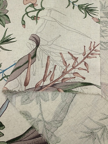 Полулен "Летнее раздолье-голубые цветы" (на суровом), ш.2.2м, лен-30%, хлопок-70%, 150гр/м.кв