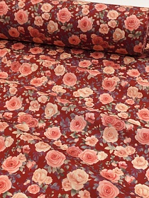 Импорт. хлопок Цифр.печать "Элегия роз" цв.бордовый, ш.1.5м, хлопок-100%, 100гр/м.кв