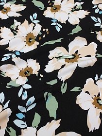 Штапель "Весенний блюз" цв.черный, ш.1.44м, вискоза-100%, 90гр/м.кв