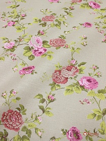 Полулен "Роза прованс на серо-бежевом", СОРТ2,  ш.1.5м, лен-30%, хлопок-70%, 130гр/м.кв