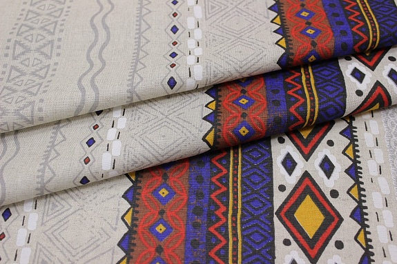 Полулен "Орнамент с кисточками" (на суровом), ш.1.5м, лен-30%, хлопок-70%, 140гр/м.кв