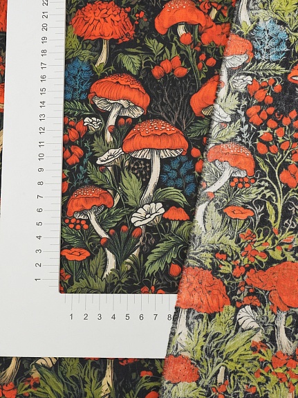 Импорт. хлопок "Грибы" цв.красный, ш.1.45м, хлопок-100%, 100гр/м.кв