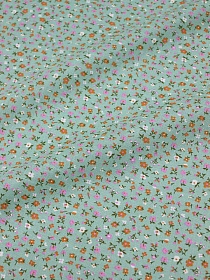 Ситец "Розово-оранжевые мелкие цветочки на мятно-зеленом", ш.0.8м, хлопок-100%, 86гр/м.кв