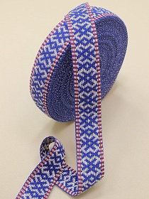 Лента тканая для поясов, 38мм Орнамент (цв.суровый) на синем