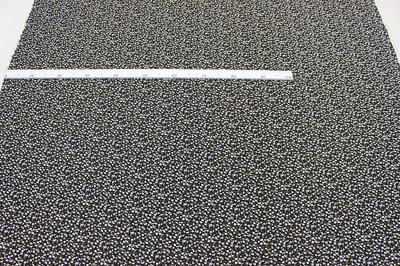Штапель "Цветочный микс на черном с синим оттенком", ш.1.45 м, вискоза-100%, пл.110 гр/м.кв