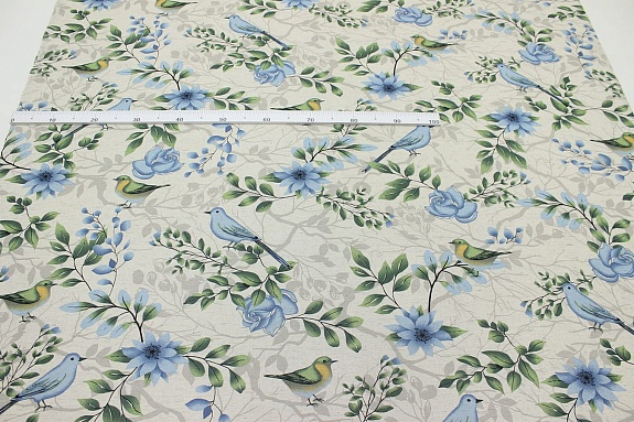 Полулен "Птичка певчая" (на суровом), ш.1.5м, лен-30%, хлопок-70%, 140г/м.кв