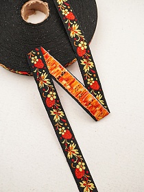 Жак.лента 17мм Красная земляника на черном