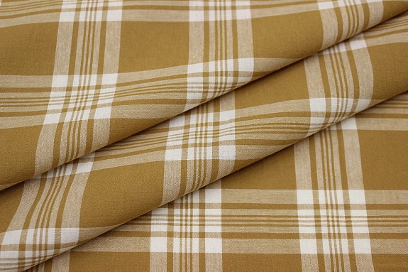 Вареный (стираный) хлопок "Клетка" цв.песочно-горчичный-2, ш.2.52м, хлопок-100%, 125гр/м.кв