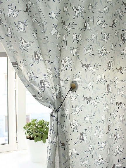 Мерный лоскут (ткань в отрезах) - Рогожка "Кошачье рандеву", ш.1.5м, хлопок-100%, 165гр/м.кв