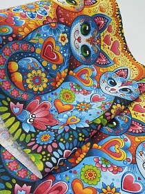 Вафельное полотно (холст) "Кошачье трио", ш.0.5м, хлопок-100%, 175гр/м.кв, раппорт 63см