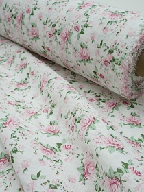 Муслин двухслойный с эф.жатости "Розовый каприз" цв.белый, ш.1.35м, хлопок-100%, 120гр/м.кв