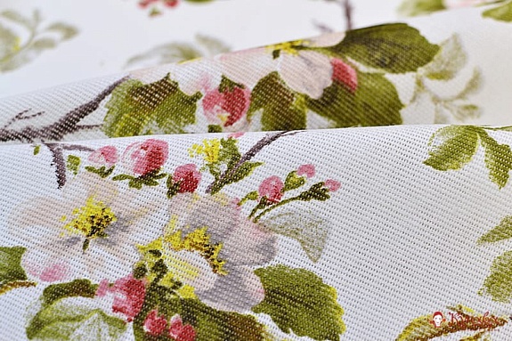 Мерный лоскут (ткань в отрезах) - Рогожка "Яблоневый цвет на белом", ш.1.5м, хлопок-100%, 165гр/м.кв