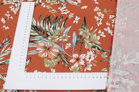 Плательная вискоза "Тропиканка" цв.оранжево-терракотовый, ш.1.47м, вискоза-100%, 135гр/м.кв