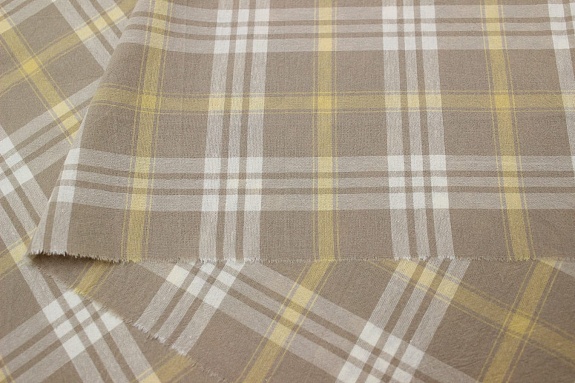 Вареный (стираный) хлопок "Двойная клетка на бежево-кофейном", ш.2.5м, хл-100%, 115гр/м.кв