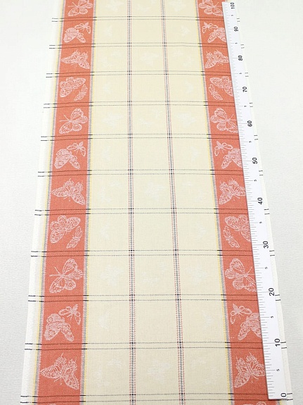 Холст полотенечный жаккард "Бабочки по кайме" цв.терракотовый, ш.0.5м, лен-30%, хл-70%