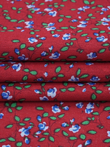 Хлопколен "Мелкие голубые цветочки с веточками на т.красном", ш.1.45м, лен-20%, хл-80%,130гр/м.кв