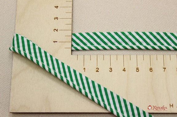 Кант отделочный (узкая полоска) цв.изурмудно-зеленый, ш.15мм/3мм, хлопок-100%