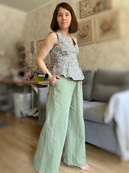 Брюки из хлопкольна в цвете сухая трава